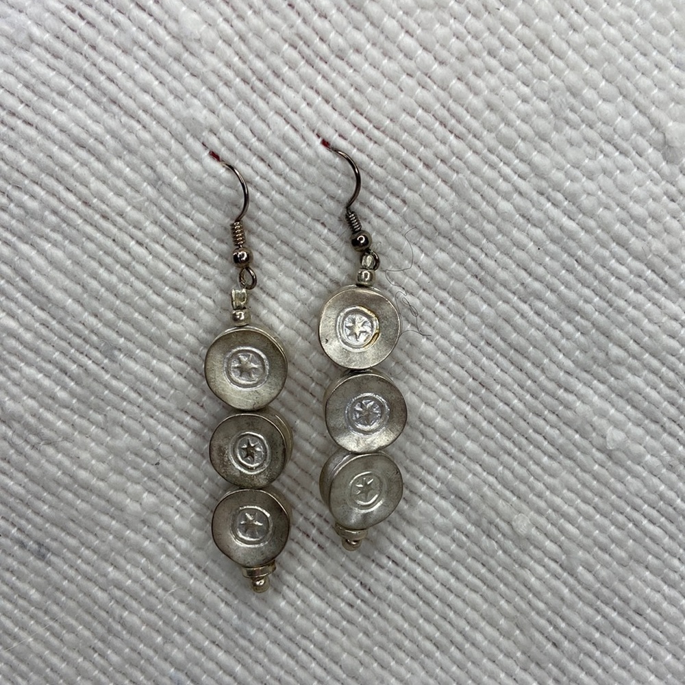 Handcrafted Silver Star Bead Drop Earrings